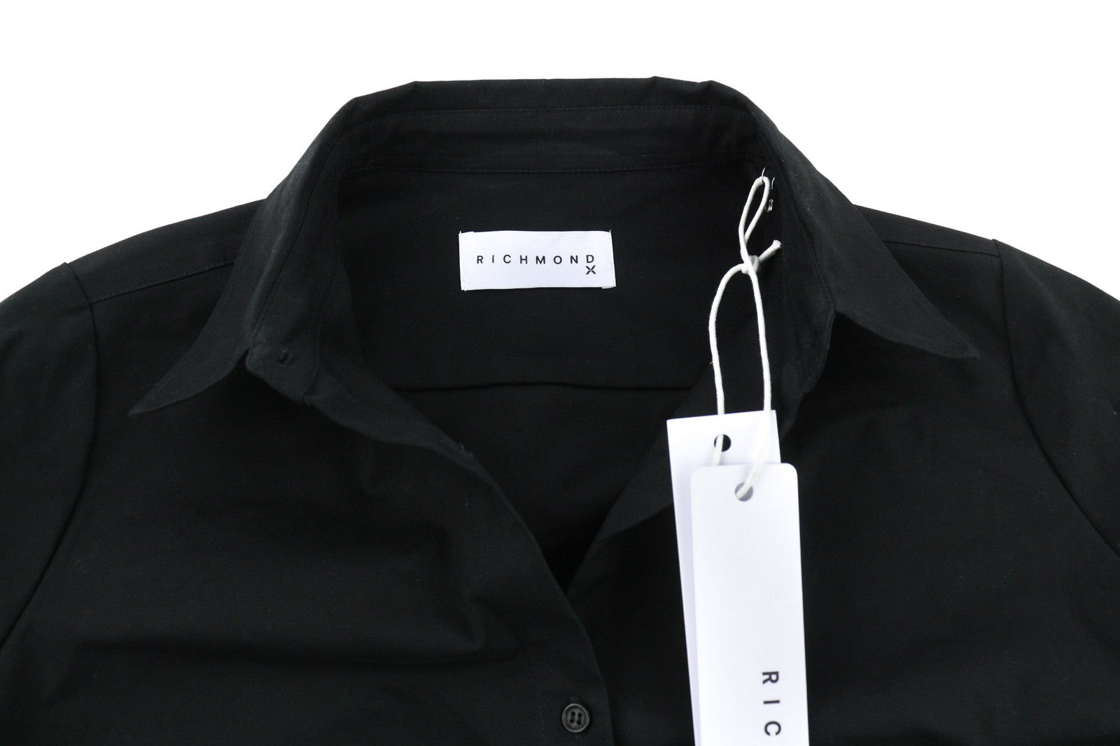 RICHMOND X Women's Shirt S Black Spread Collar Button-Up Long Sleeve Pockets