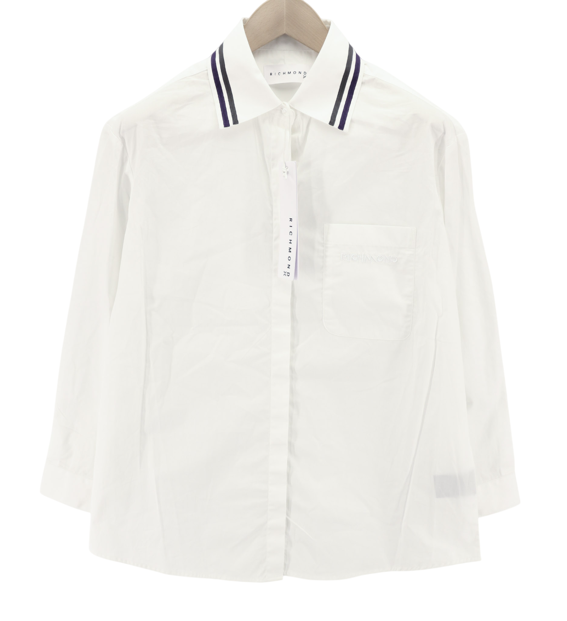 RICHMOND X Women's Shirt S White Oversized Logo Button-Up Spread Collar Light