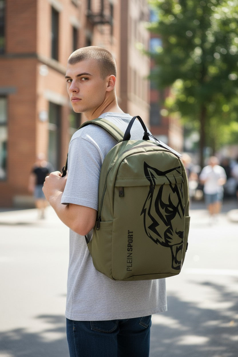 PHILIPP PLEIN Men's Backpack One Size Philadelphia Green Zip Pocketed Lined