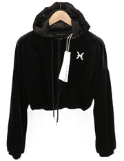 RICHMOND X Women's Sweatshirt 40 Black Two-Way Zip Cropped Hooded Strap Detail