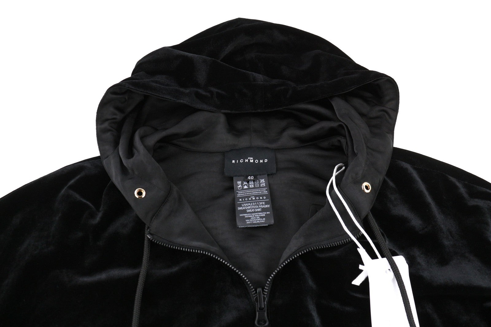 RICHMOND X Women's Sweatshirt 40 Black Two-Way Zip Cropped Hooded Strap Detail