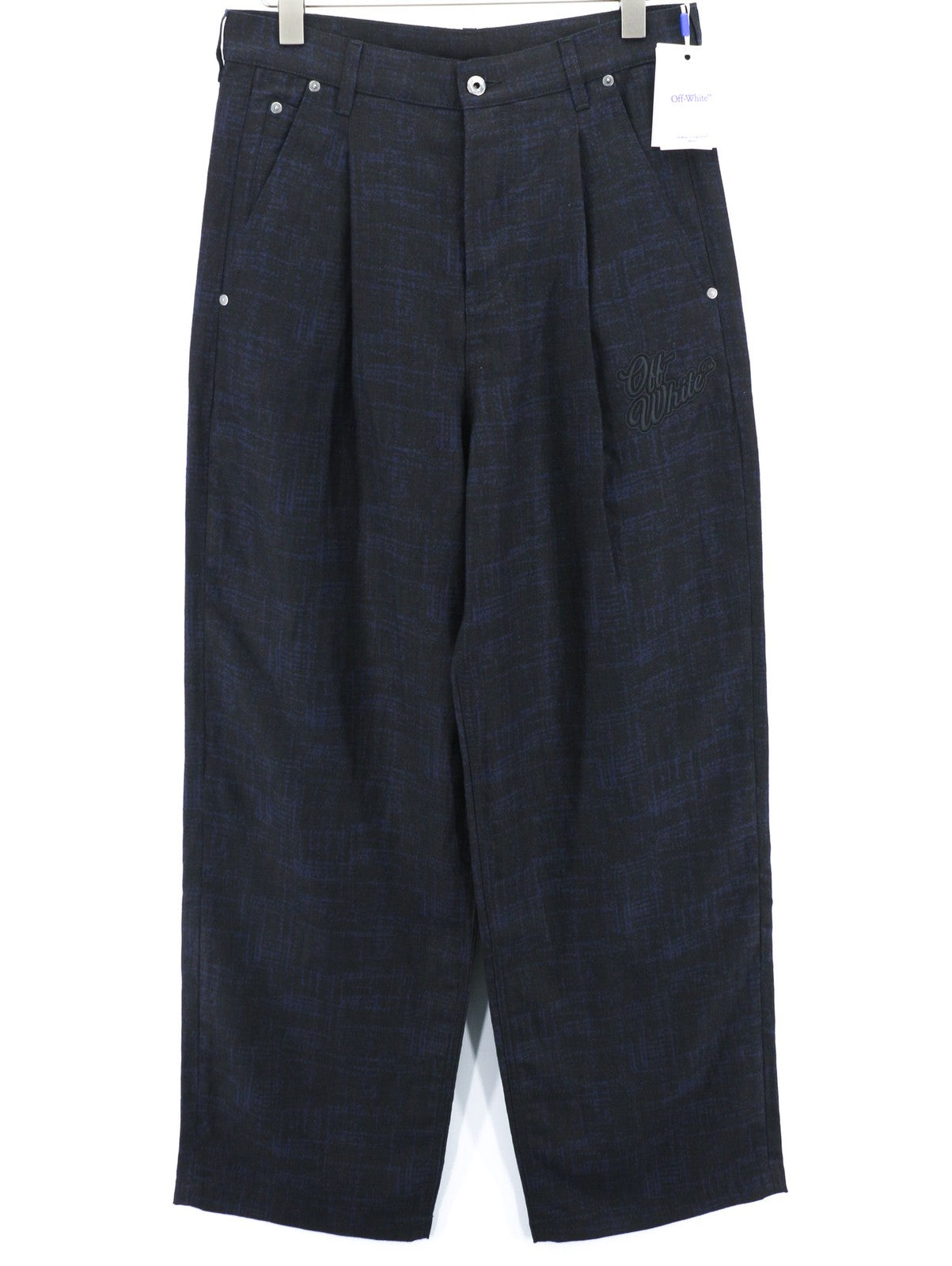 OFF-WHITE Men's Trousers W31 Linen Blend Black Blue Baggy Pleated Tapered RRP600