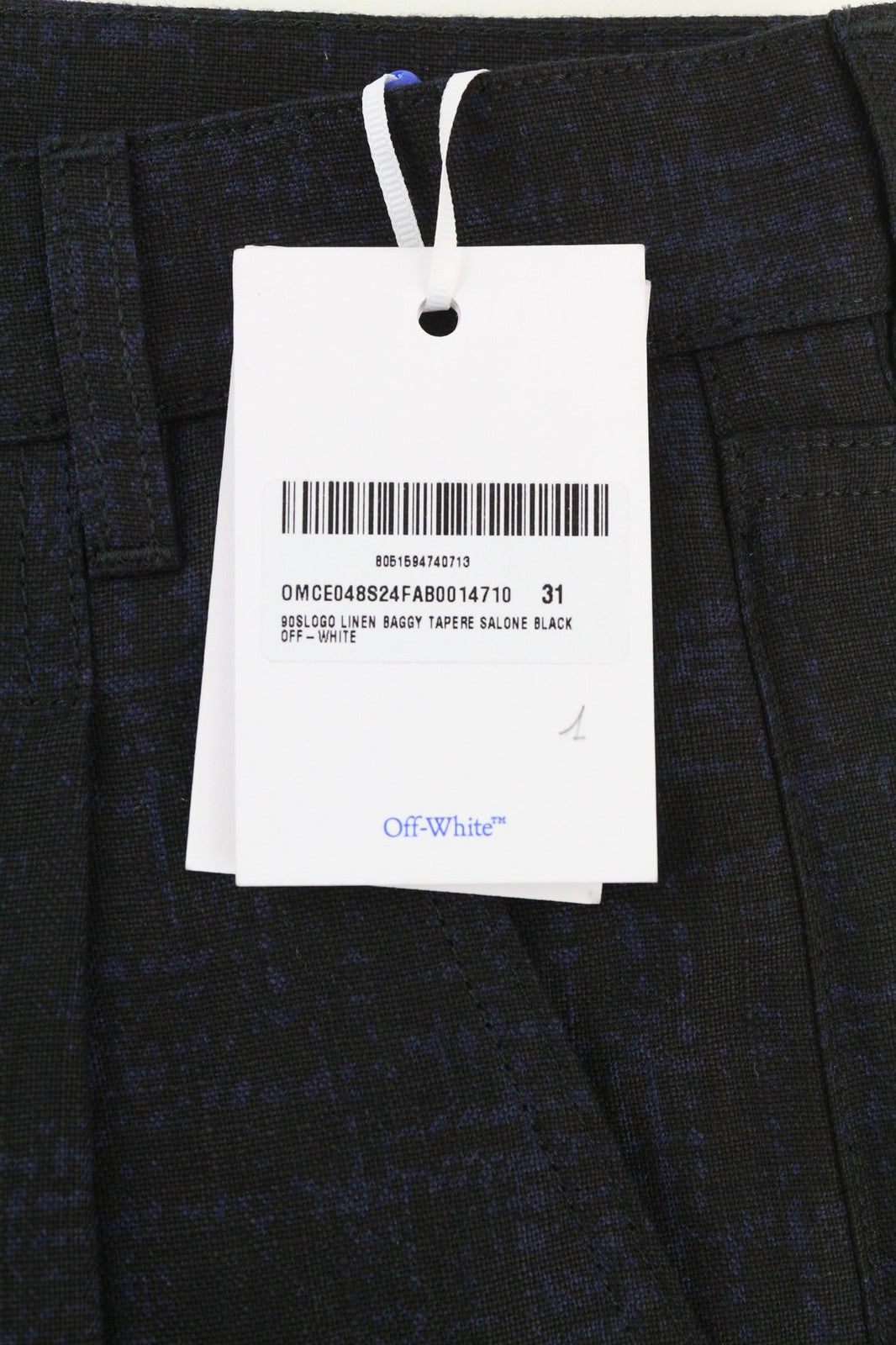 OFF-WHITE Men's Trousers W31 Linen Blend Black Blue Baggy Pleated Tapered RRP600