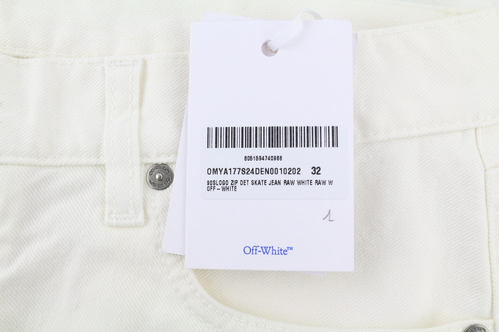 OFF-WHITE Men's Jeans W32 90s Logo Raw White Straight Fit Cotton Stretch RRP667