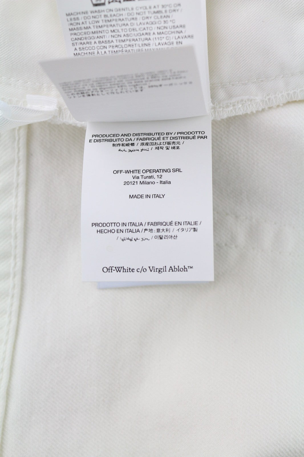 OFF-WHITE Men's Jeans W32 90s Logo Raw White Straight Fit Cotton Stretch RRP667