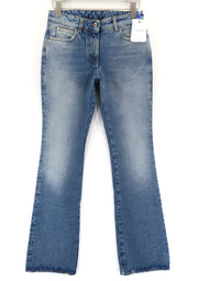OFF-WHITE Women's Jeans W27 Slim Flare Blue Zipped Cotton Washed Casual Denim