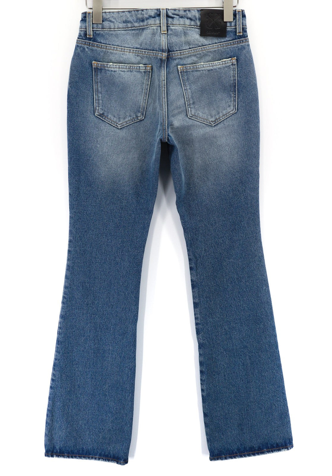 OFF-WHITE Women's Jeans W27 Slim Flare Blue Zipped Cotton Washed Casual Denim