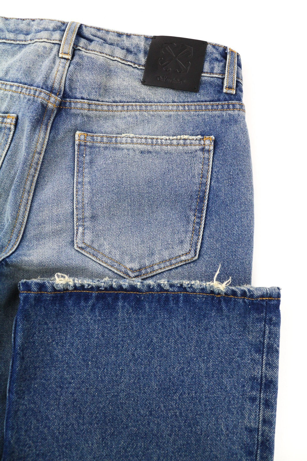 OFF-WHITE Women's Jeans W27 Slim Flare Blue Zipped Cotton Washed Casual Denim