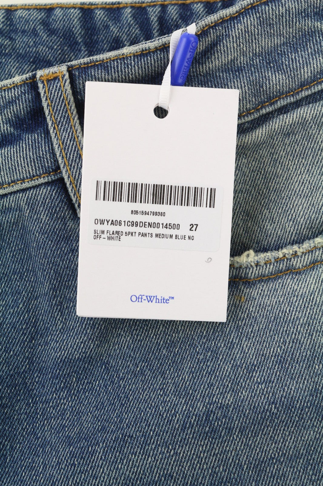 OFF-WHITE Women's Jeans W27 Slim Flare Blue Zipped Cotton Washed Casual Denim