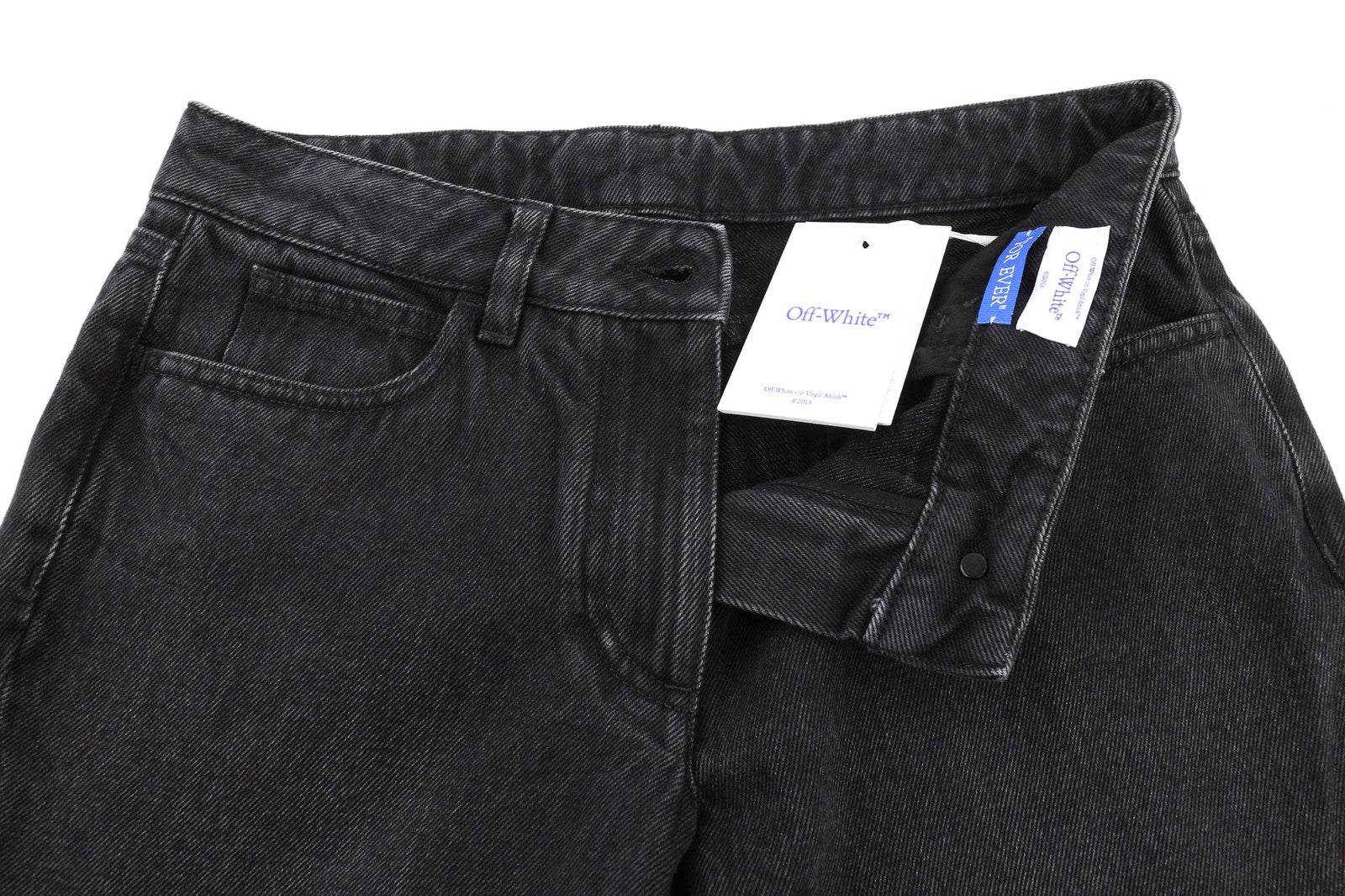 OFF-WHITE Women's Jeans W28 Black Slim Flare Vintage Pure Cotton Denim Casual