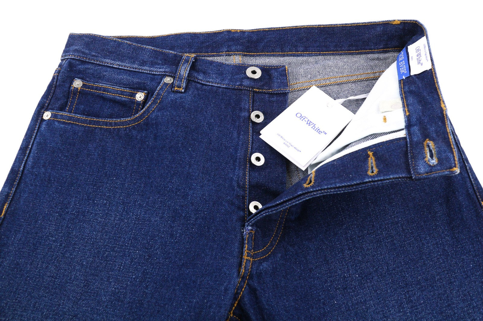 OFF-WHITE Men's Jeans W30 Blue Taper Fit Cotton Denim Washed Button Fly RRP475