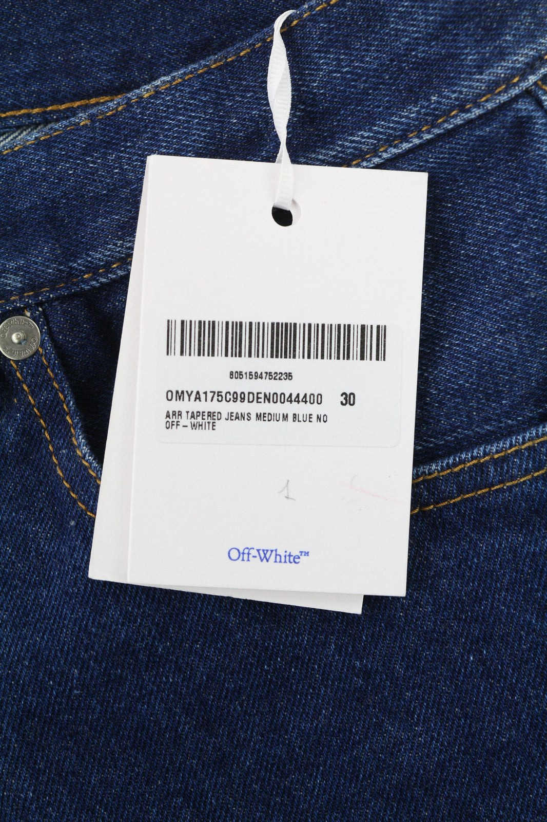 OFF-WHITE Men's Jeans W30 Blue Taper Fit Cotton Denim Washed Button Fly RRP475