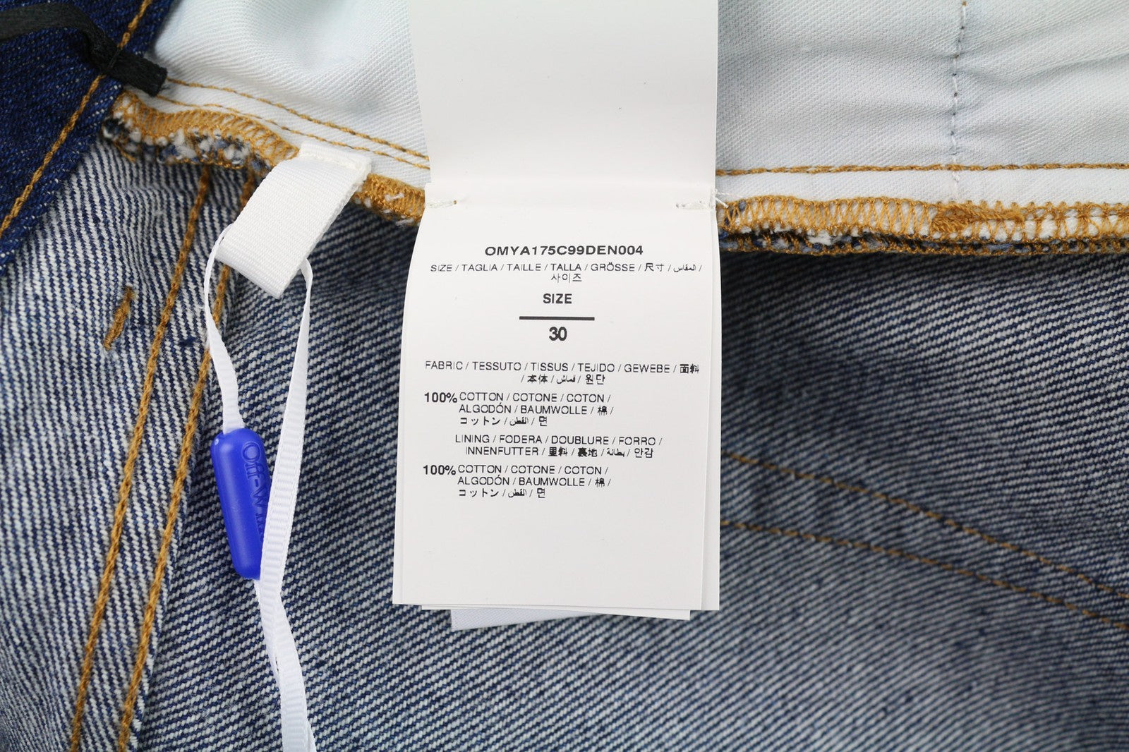 OFF-WHITE Men's Jeans W30 Blue Taper Fit Cotton Denim Washed Button Fly RRP475