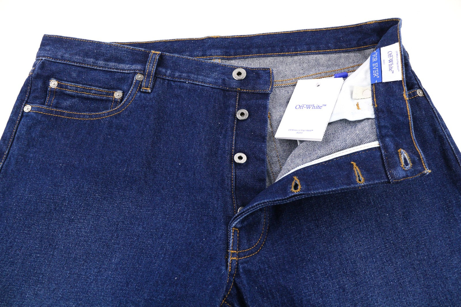 OFF-WHITE Men's Jeans W36 Blue Washed Cotton Tapered Fit Button Fly RRP475