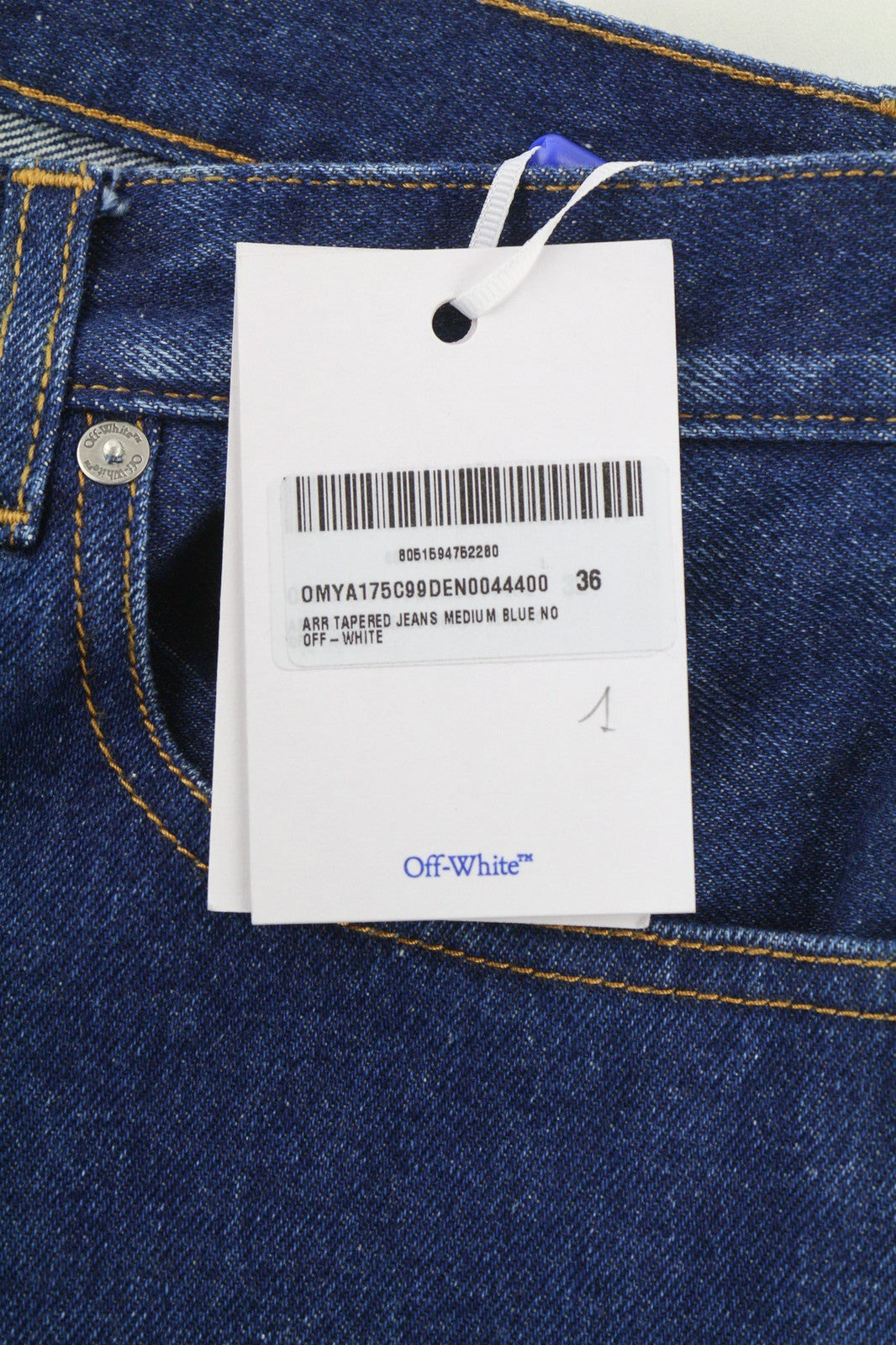 OFF-WHITE Men's Jeans W36 Blue Washed Cotton Tapered Fit Button Fly RRP475