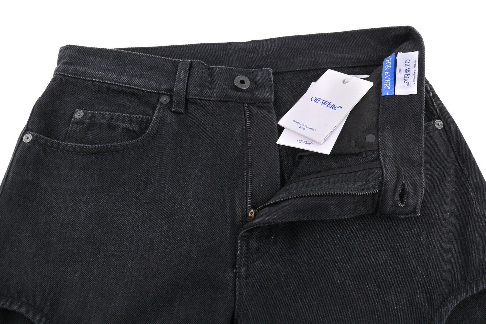 OFF-WHITE Women's Jeans W28 Meteor Cut-Out Straight Fit Black Cotton RRP575