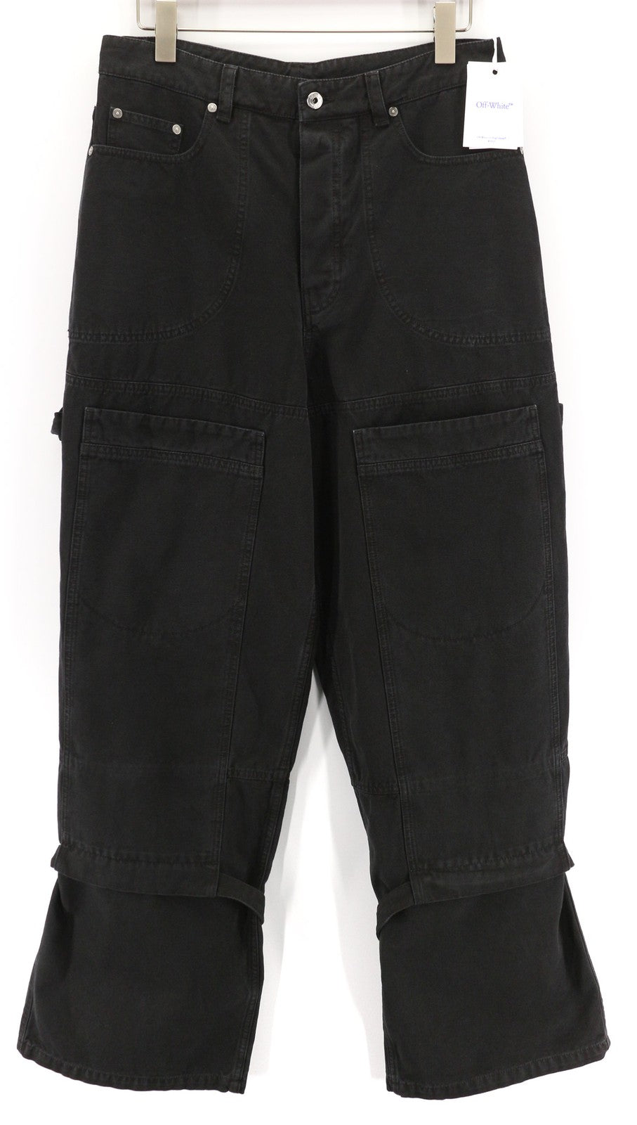 OFF-WHITE Men's Trousers W34 Cargo Fit Pure Cotton Black Button Fly Dyed RRP799