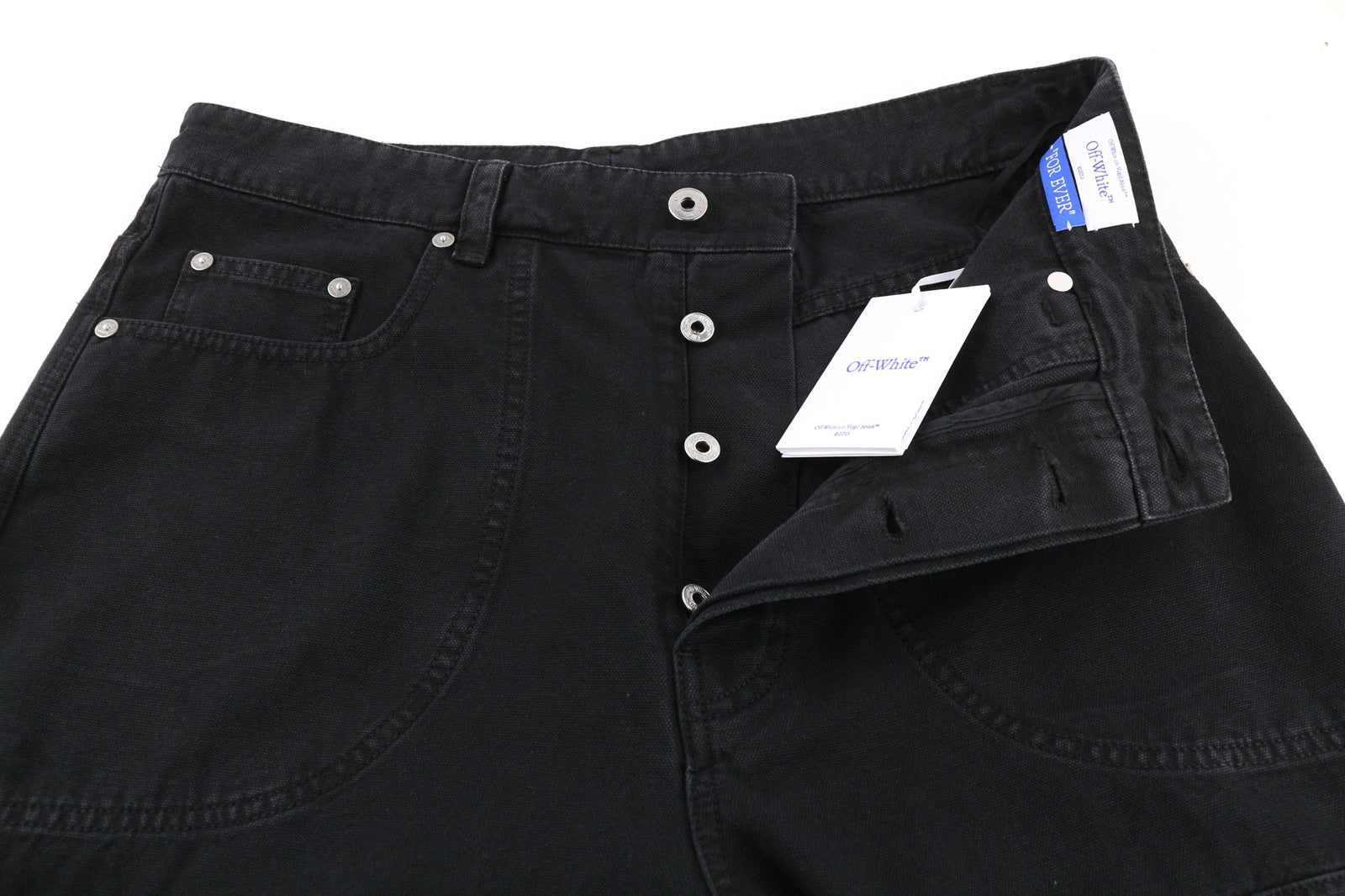 OFF-WHITE Men's Trousers W34 Cargo Fit Pure Cotton Black Button Fly Dyed RRP799