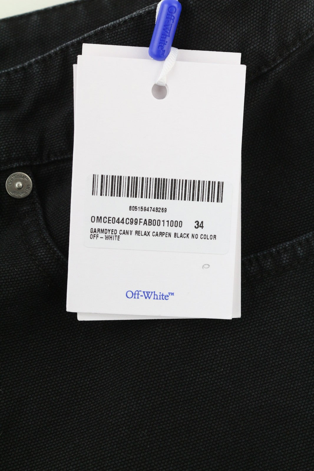 OFF-WHITE Men's Trousers W34 Cargo Fit Pure Cotton Black Button Fly Dyed RRP799