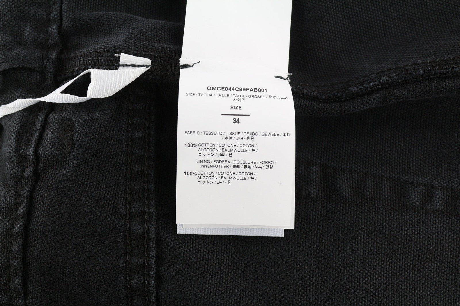 OFF-WHITE Men's Trousers W34 Cargo Fit Pure Cotton Black Button Fly Dyed RRP799