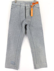 HERON PRESTON Men's Trousers M Washed Light Blue Cotton Straight Button Fly