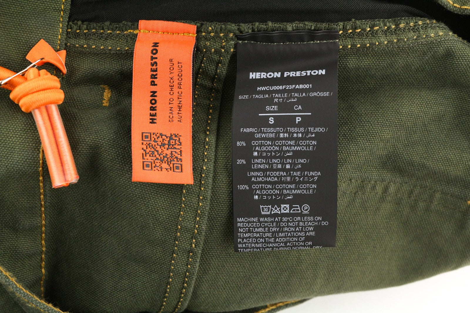HERON PRESTON Men's Trousers S Green Cotton Linen Blend Zip-Up Pant RRP450