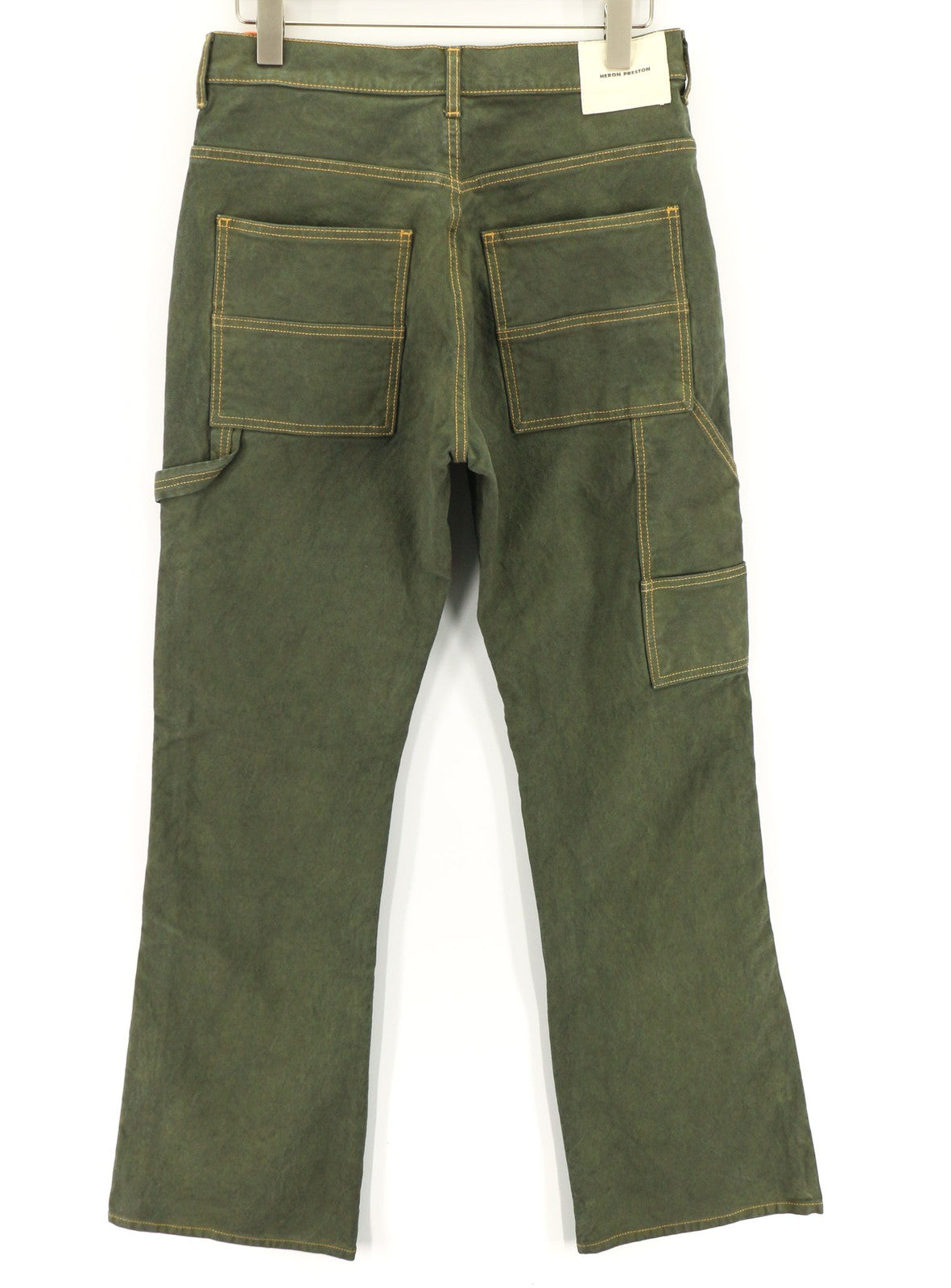 HERON PRESTON Men's Trousers M Green Cotton Zip-Up Casual Straight Fit RRP450