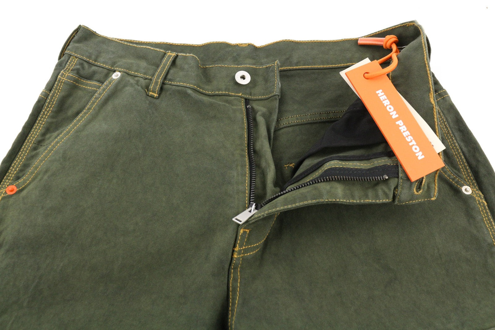 HERON PRESTON Men's Trousers M Green Cotton Zip-Up Casual Straight Fit RRP450