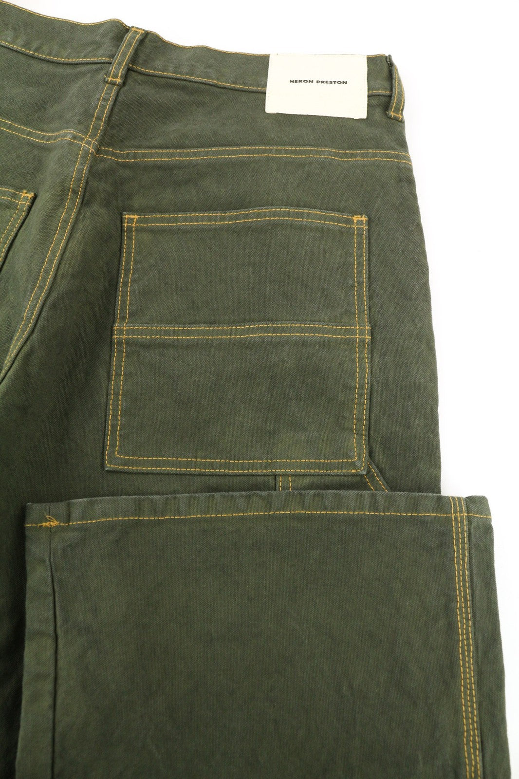 HERON PRESTON Men's Trousers M Green Cotton Zip-Up Casual Straight Fit RRP450