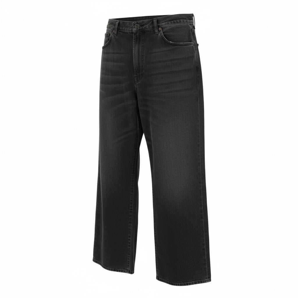 R13 Damon Women's Jeans 27 Flared Wide Washed Black Pure Cotton Zip-Up