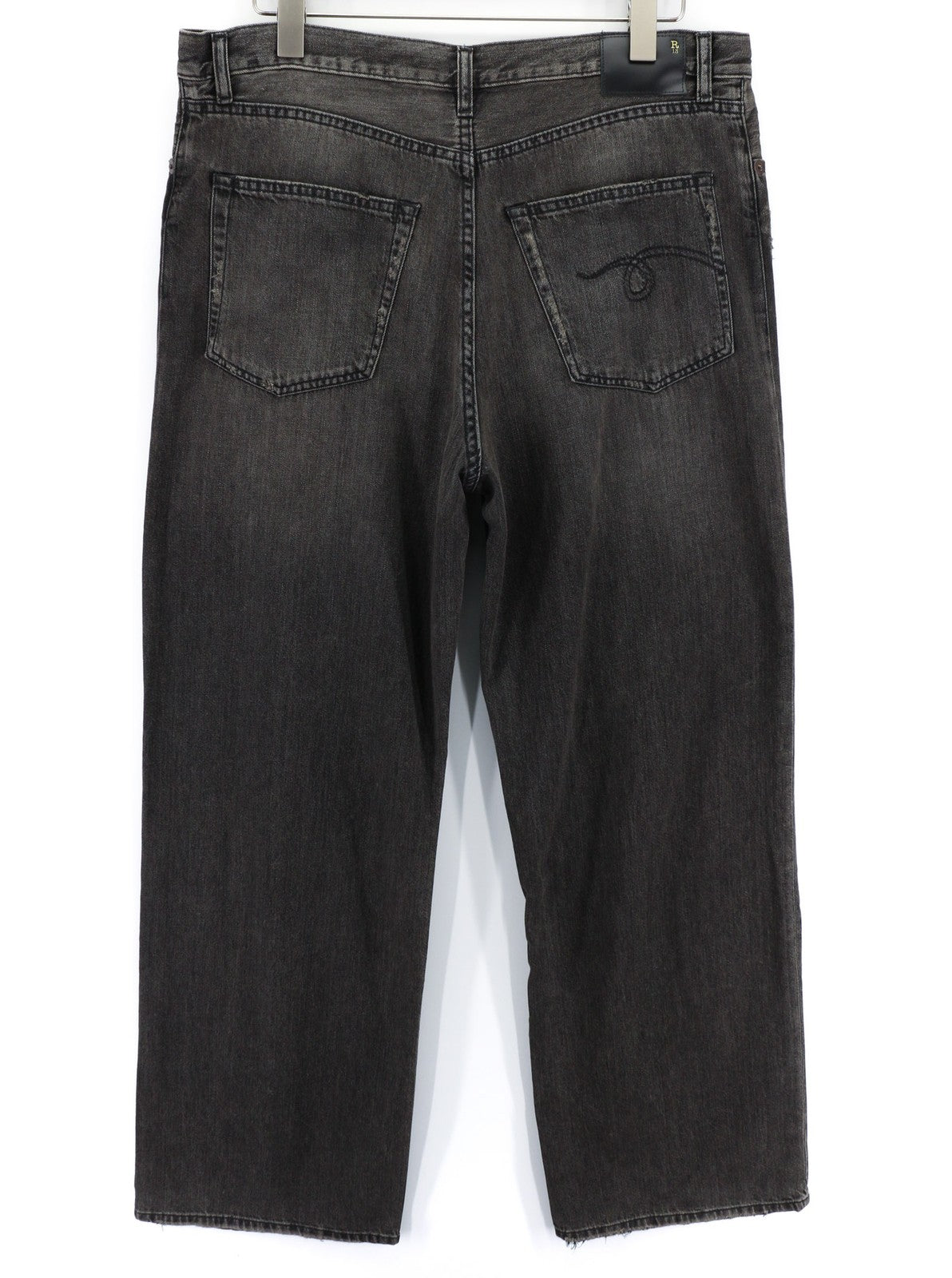 R13 Damon Women's Jeans 27 Flared Wide Washed Black Pure Cotton Zip-Up