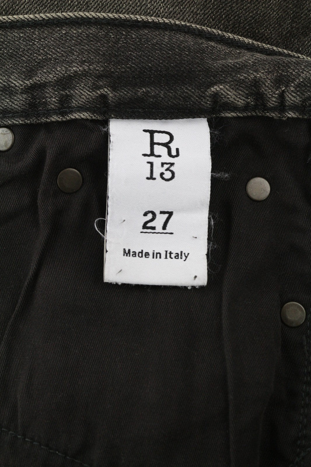 R13 Damon Women's Jeans 27 Flared Wide Washed Black Pure Cotton Zip-Up