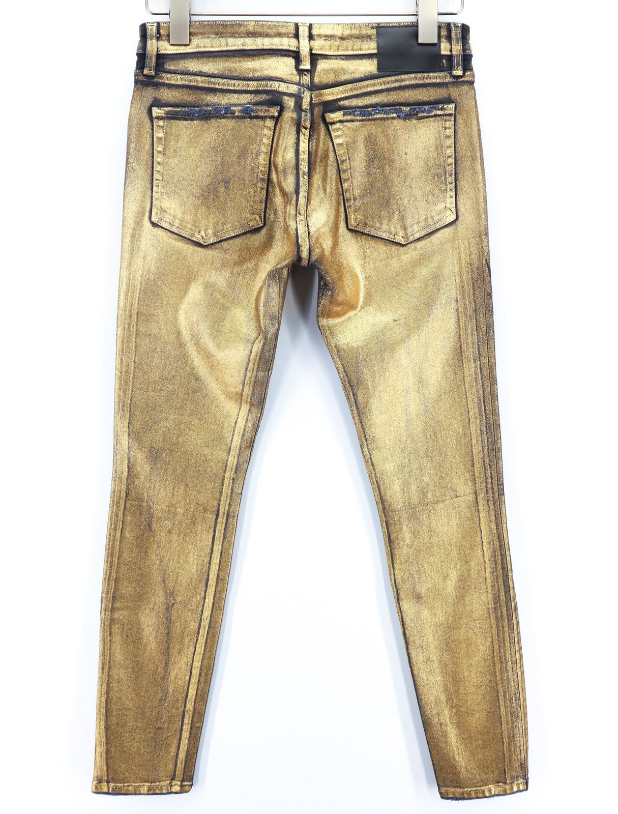 R13 Kate Women's Jeans 27 Skinny Fit Coated Gold Waxed Cotton Stretch