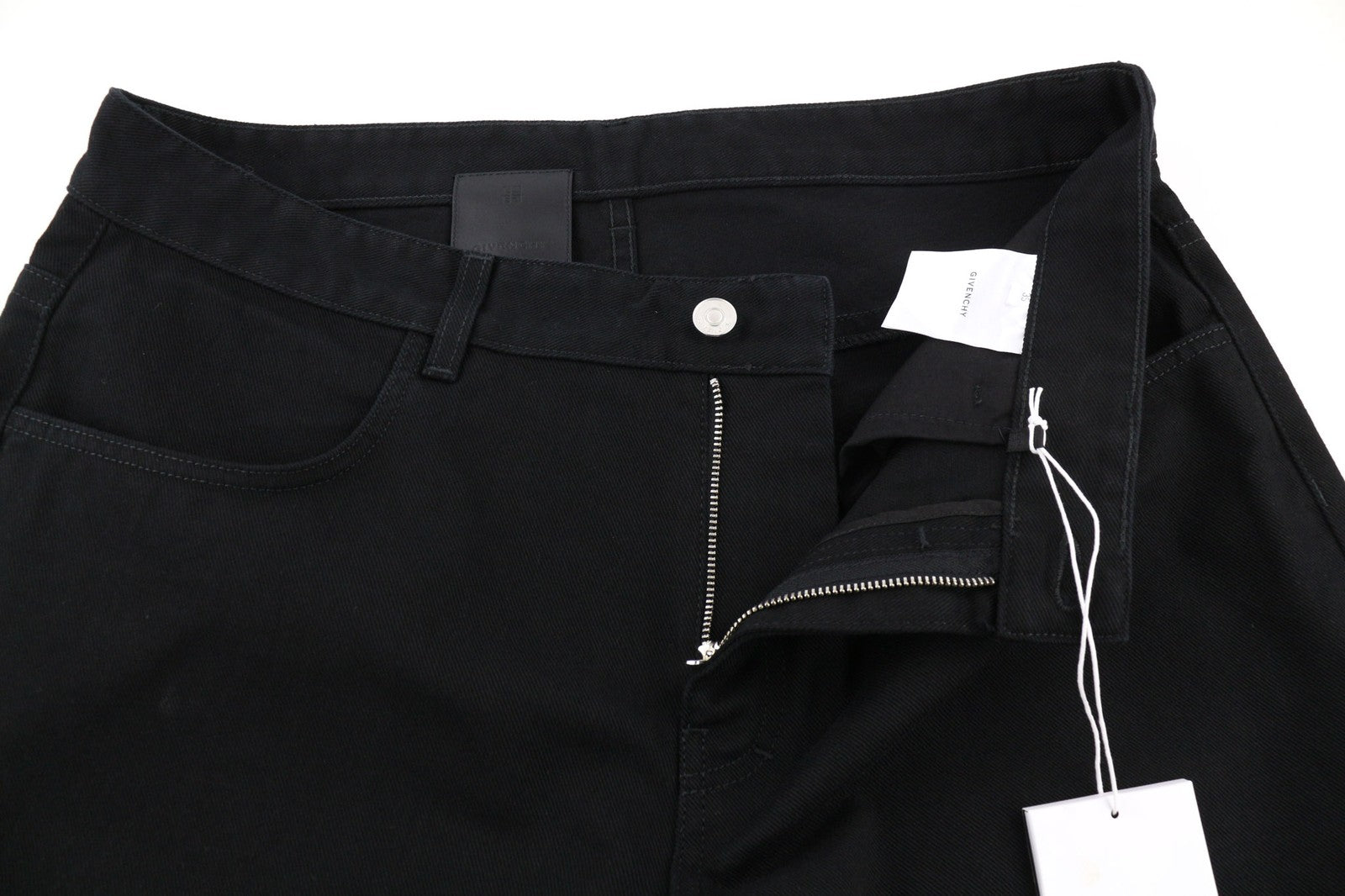 GIVENCHY Men's Jeans 35 Straight Fit Black Zip-Up Pure Cotton Logo Denim