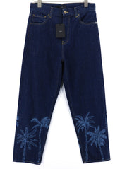 ALANUI Men's Jeans W29 Blue Palm Print Straight Fit Pure Cotton RRP499