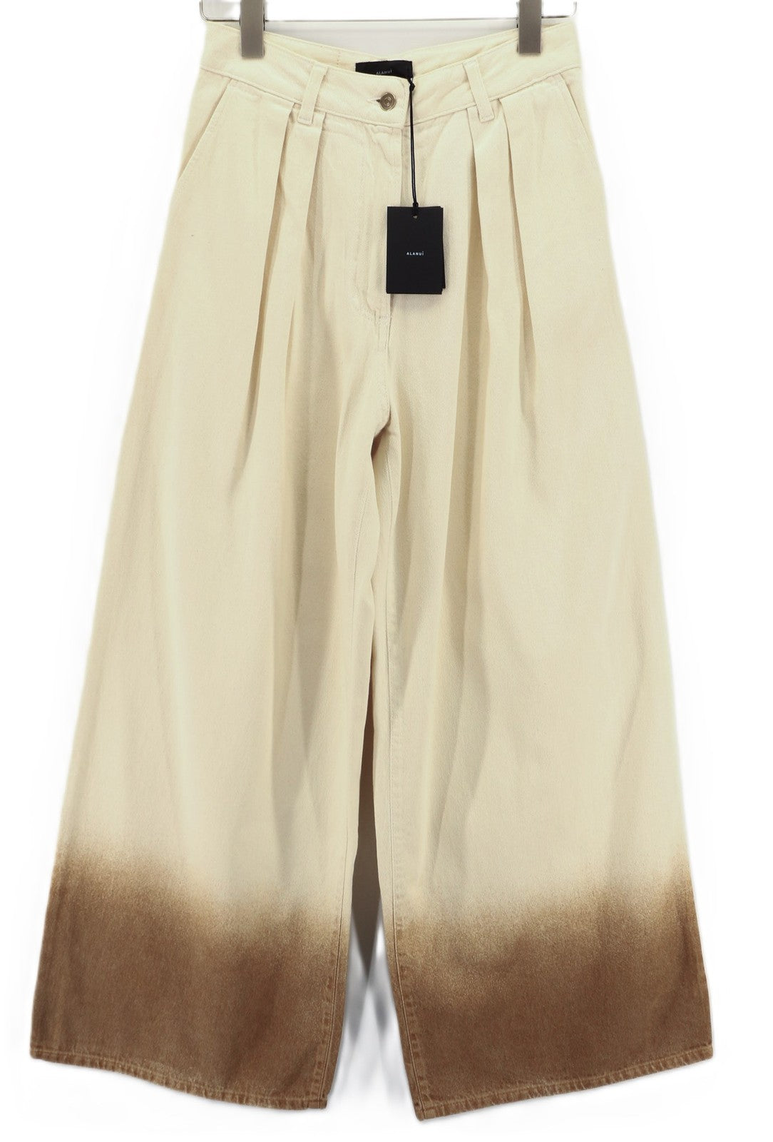 ALANUI Women's Jeans W25 Bright Hues Beige Brown Wide Zip-Up Cotton RRP599