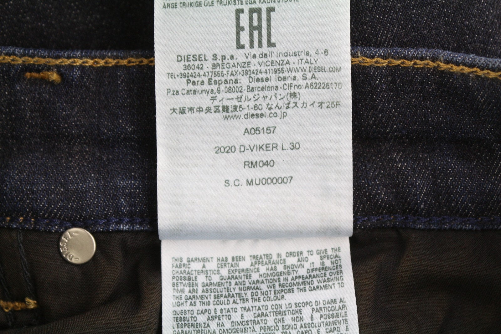 DIESEL 2020 D-Viker RM040 Men Jeans W31/L30 Dark Blue Stretch Straight Button