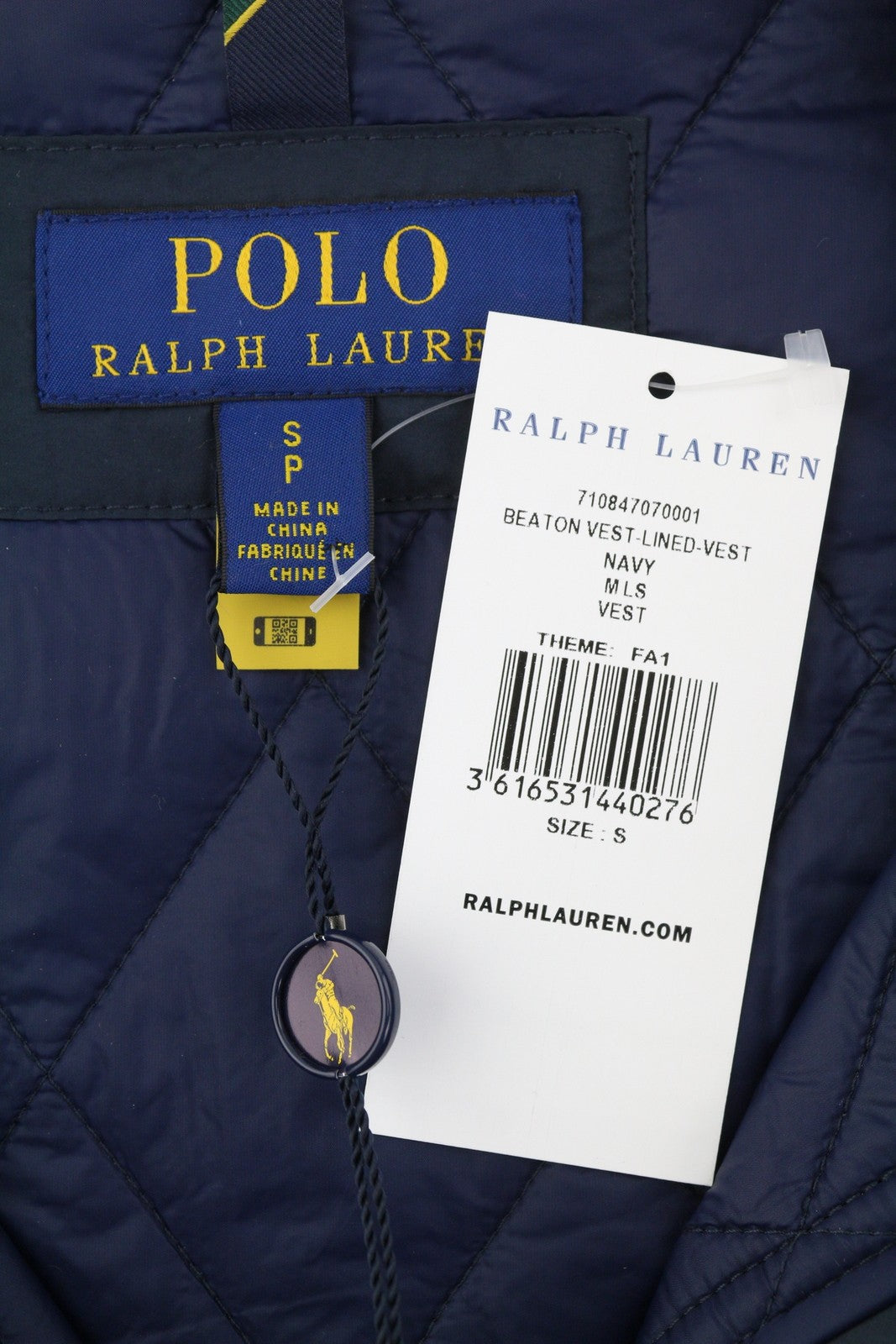 RALPH LAUREN Beaton Men Waistcoat S Blue Corduroy Trimmed Quilted Logo RRP310