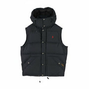 RALPH LAUREN Elmwood Men Waistcoat M Black Duck Down Filled Quilted Hooded Zip