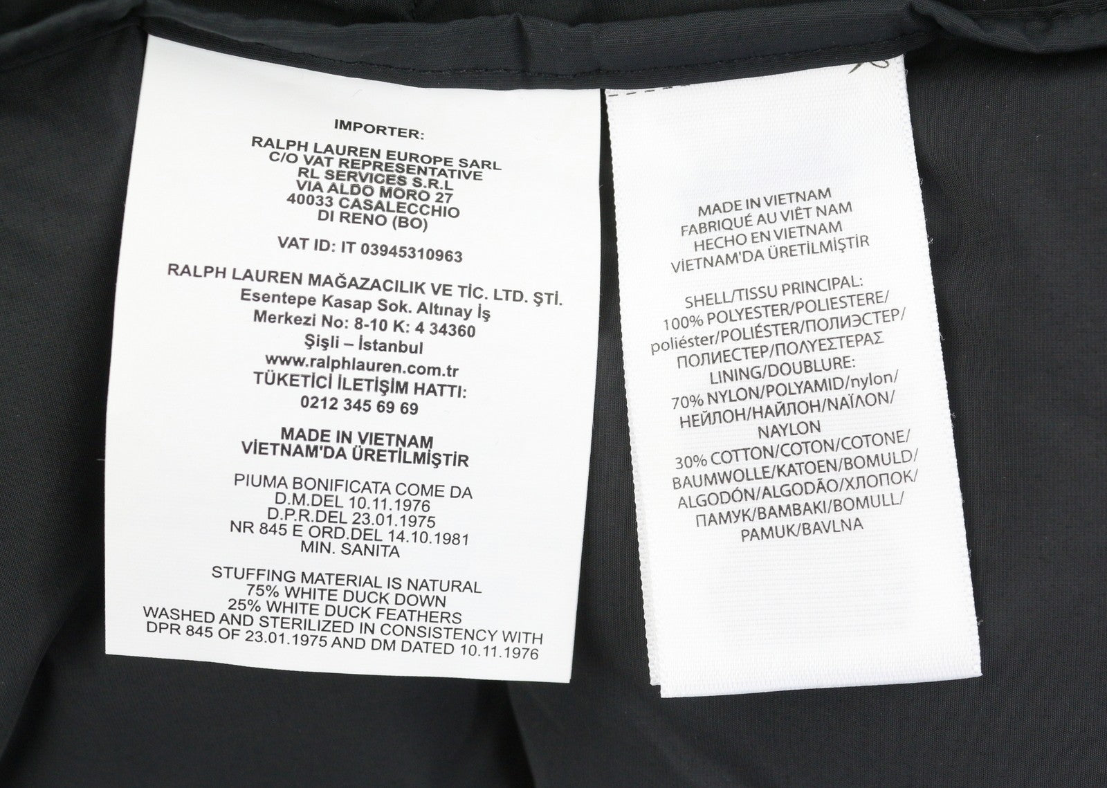 RALPH LAUREN Elmwood Men Waistcoat M Black Duck Down Filled Quilted Hooded Zip