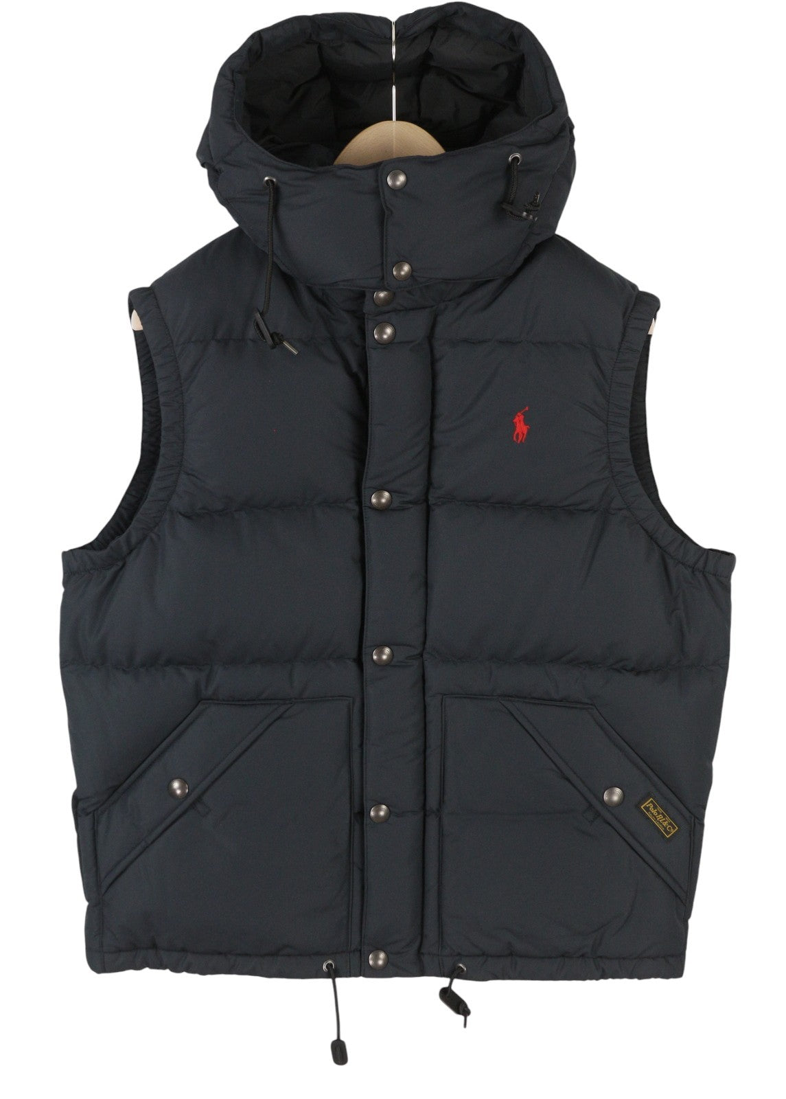 RALPH LAUREN Elmwood Men Waistcoat M Black Duck Down Filled Quilted Hooded Zip