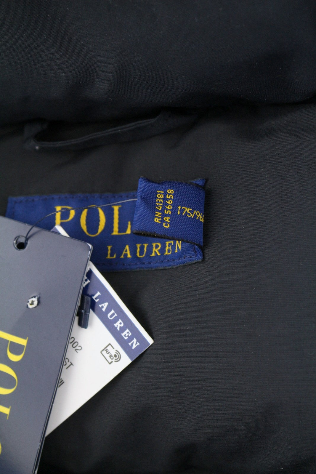 RALPH LAUREN Elmwood Men Waistcoat M Black Duck Down Filled Quilted Hooded Zip