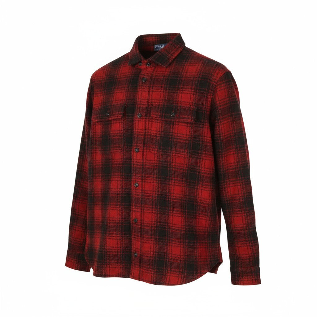 RALPH LAUREN Men Shirt S Red Flannel Stretch Plaid Soft Button-Up Spread Casual