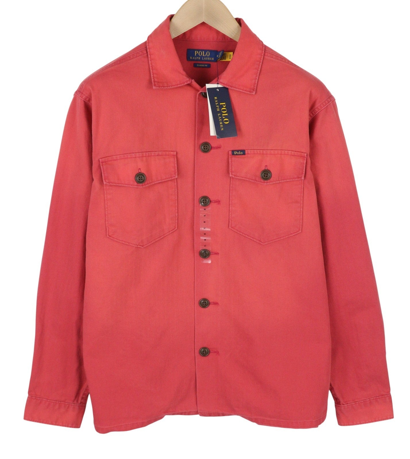 RALPH LAUREN Men Shirt M Red Faded Classic Fit Spread Button-Up Pockets Casual