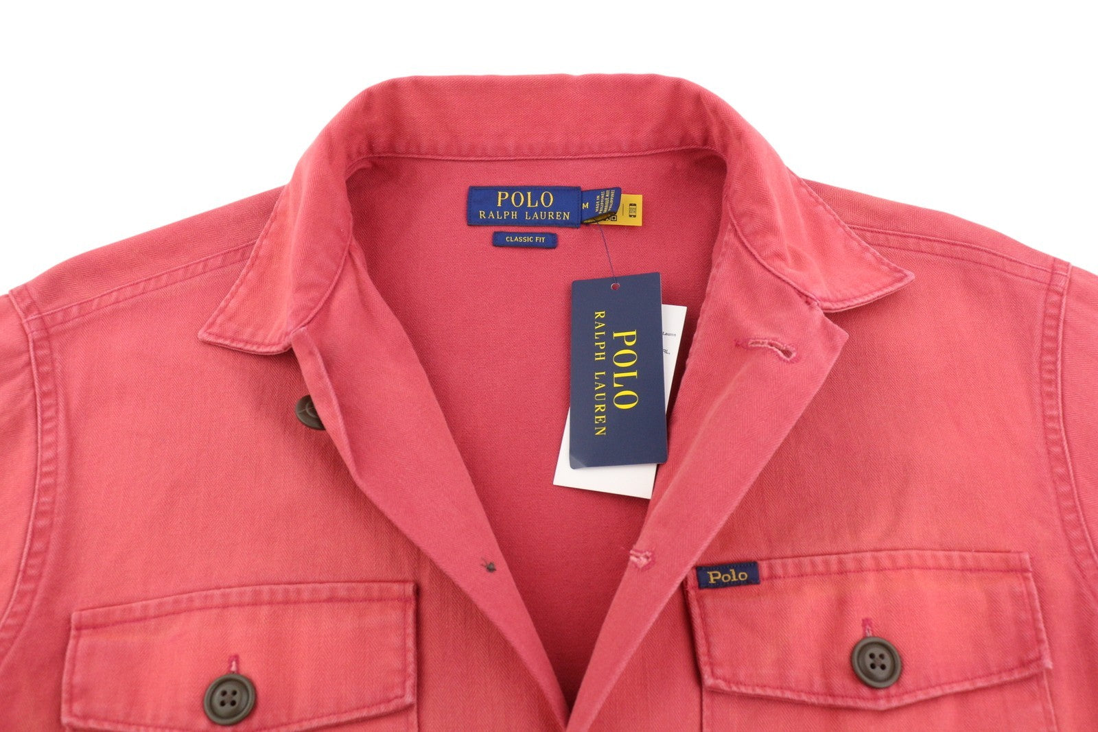 RALPH LAUREN Men Shirt M Red Faded Classic Fit Spread Button-Up Pockets Casual