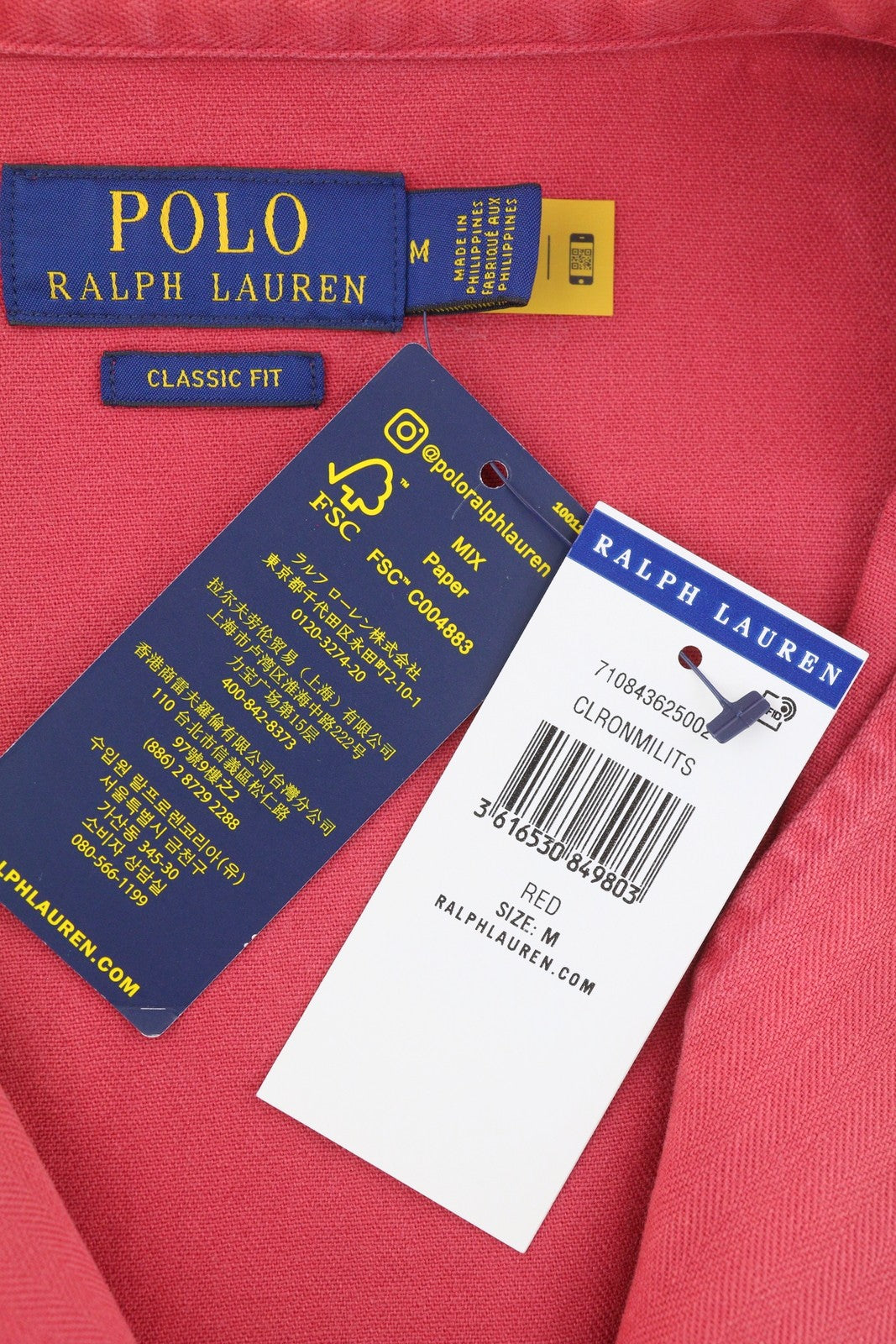 RALPH LAUREN Men Shirt M Red Faded Classic Fit Spread Button-Up Pockets Casual