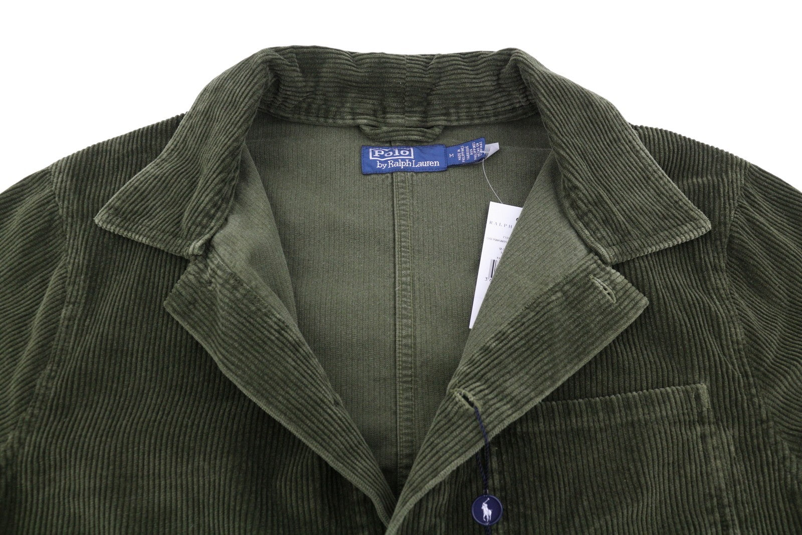 RALPH LAUREN Men Shirt M Green Corduroy Button-Up Patch Pockets Logo Overshirt