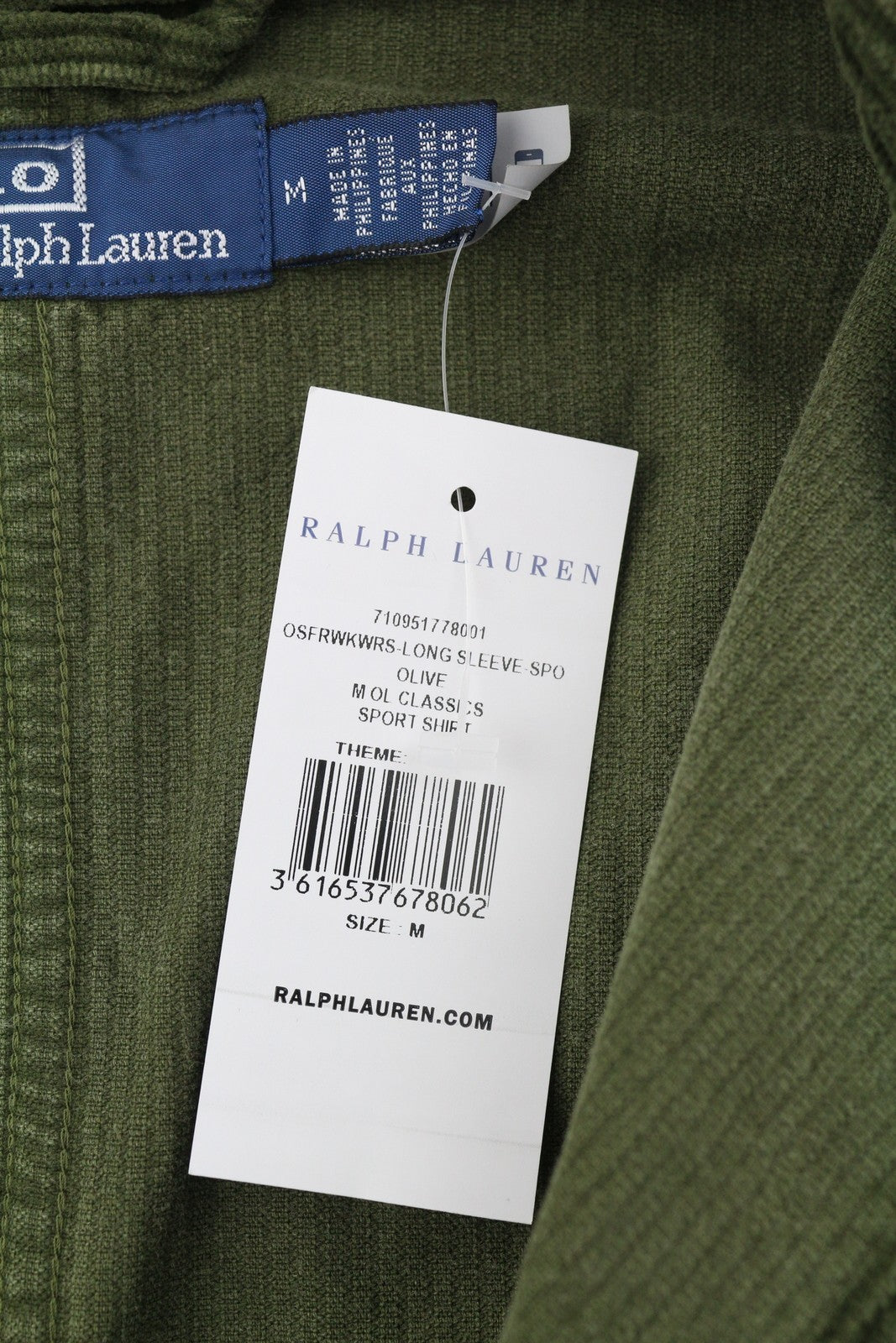 RALPH LAUREN Men Shirt M Green Corduroy Button-Up Patch Pockets Logo Overshirt