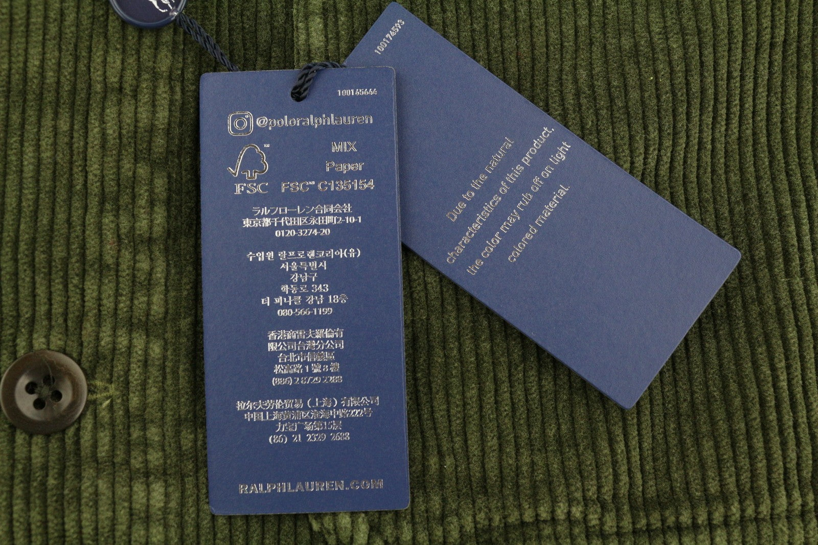 RALPH LAUREN Men Shirt M Green Corduroy Button-Up Patch Pockets Logo Overshirt