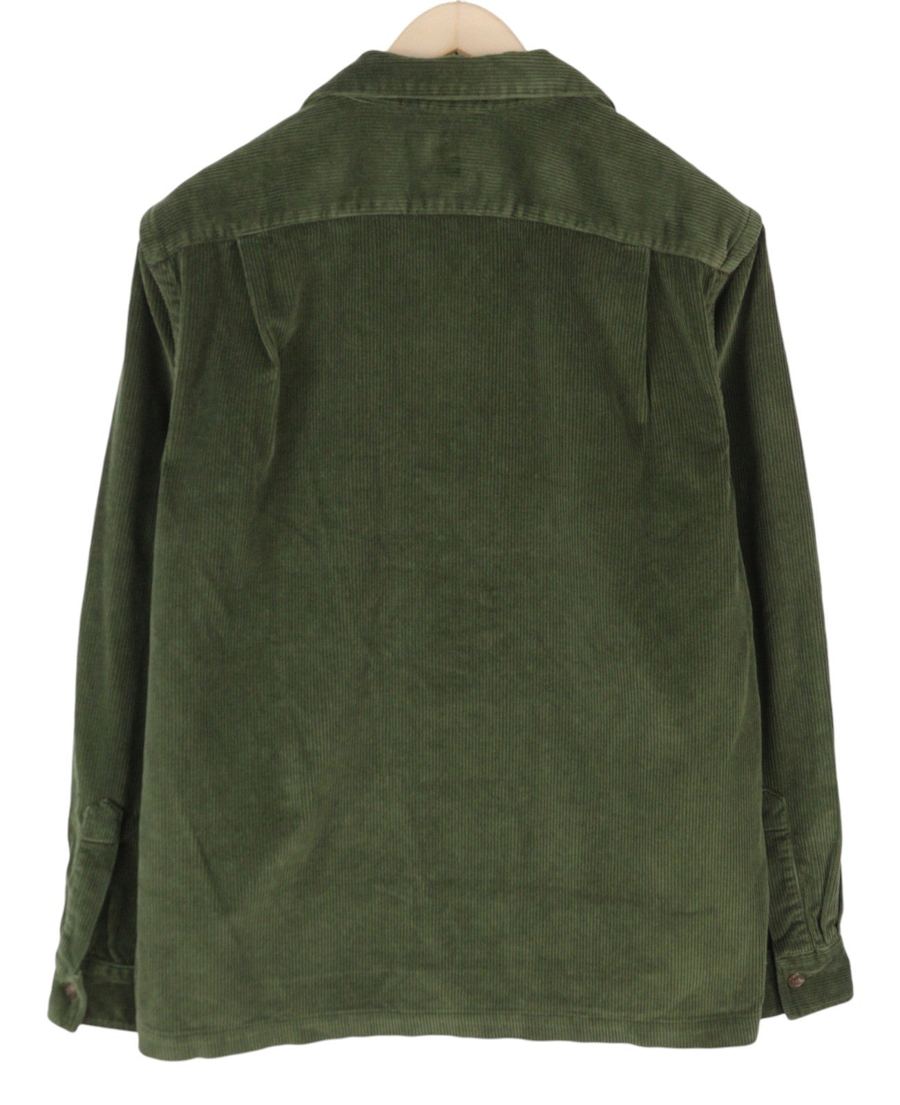 RALPH LAUREN Men Shirt M Green Corduroy Classic Fit Patch Pockets Logo Casual